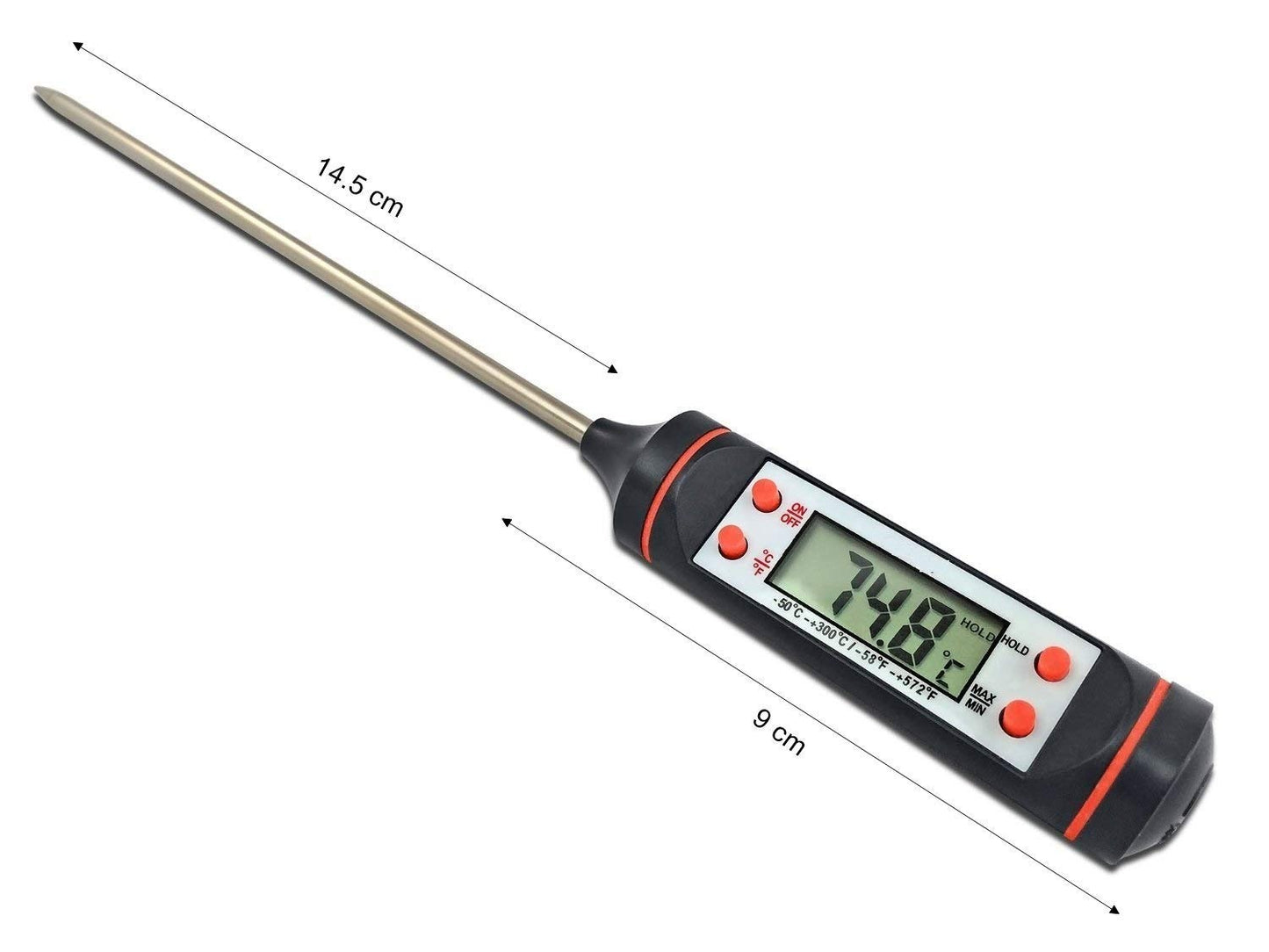 Bloom Creations Digital Cooking Thermometer with Long Probe for Kitchen Use | Instant Read Food Thermometer for Meat, BBQ, Grill, Oil, Milk, Water | LCD Display, C/F Switch