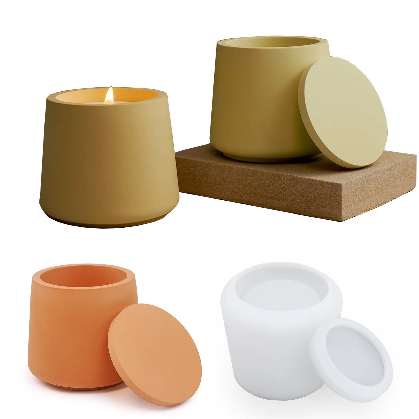 Round silicone candle jar mold with lid — concrete mould for jars and planters