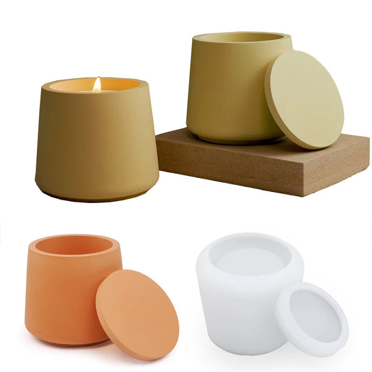 Round silicone candle jar mold with lid — concrete mould for jars and planters