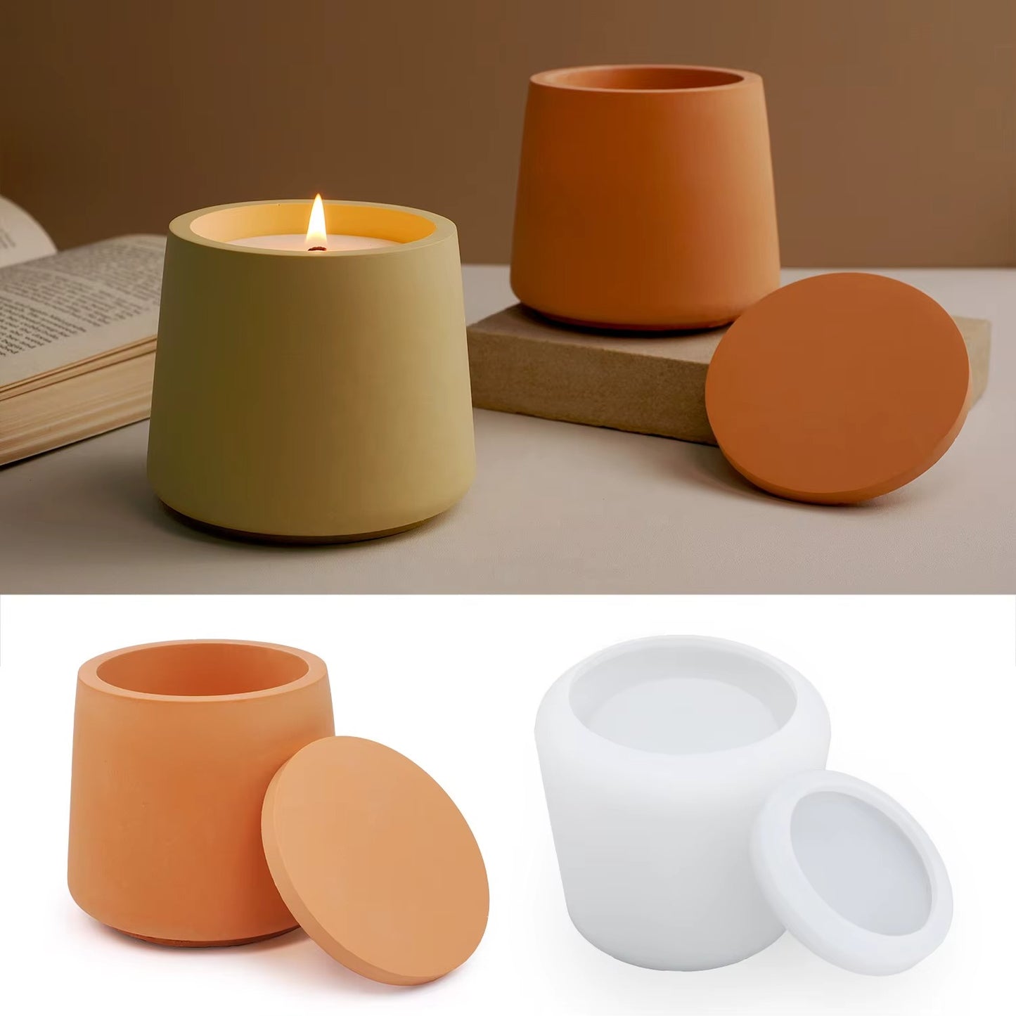 Round Candle Jar Silicone Mould with Lid – Concrete Silicon Mould for Candle Jars & Planters