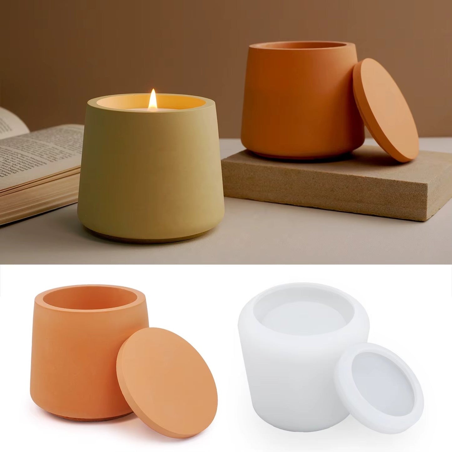 Round Candle Jar Silicone Mould with Lid – Concrete Silicon Mould for Candle Jars & Planters