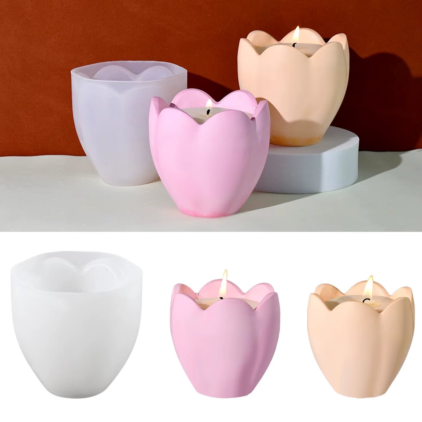 Petal Candlestick Silicone Mould – Resin Art, Concrete Jar & Tealight Holder Mould (8.5 × 8.3 cm)