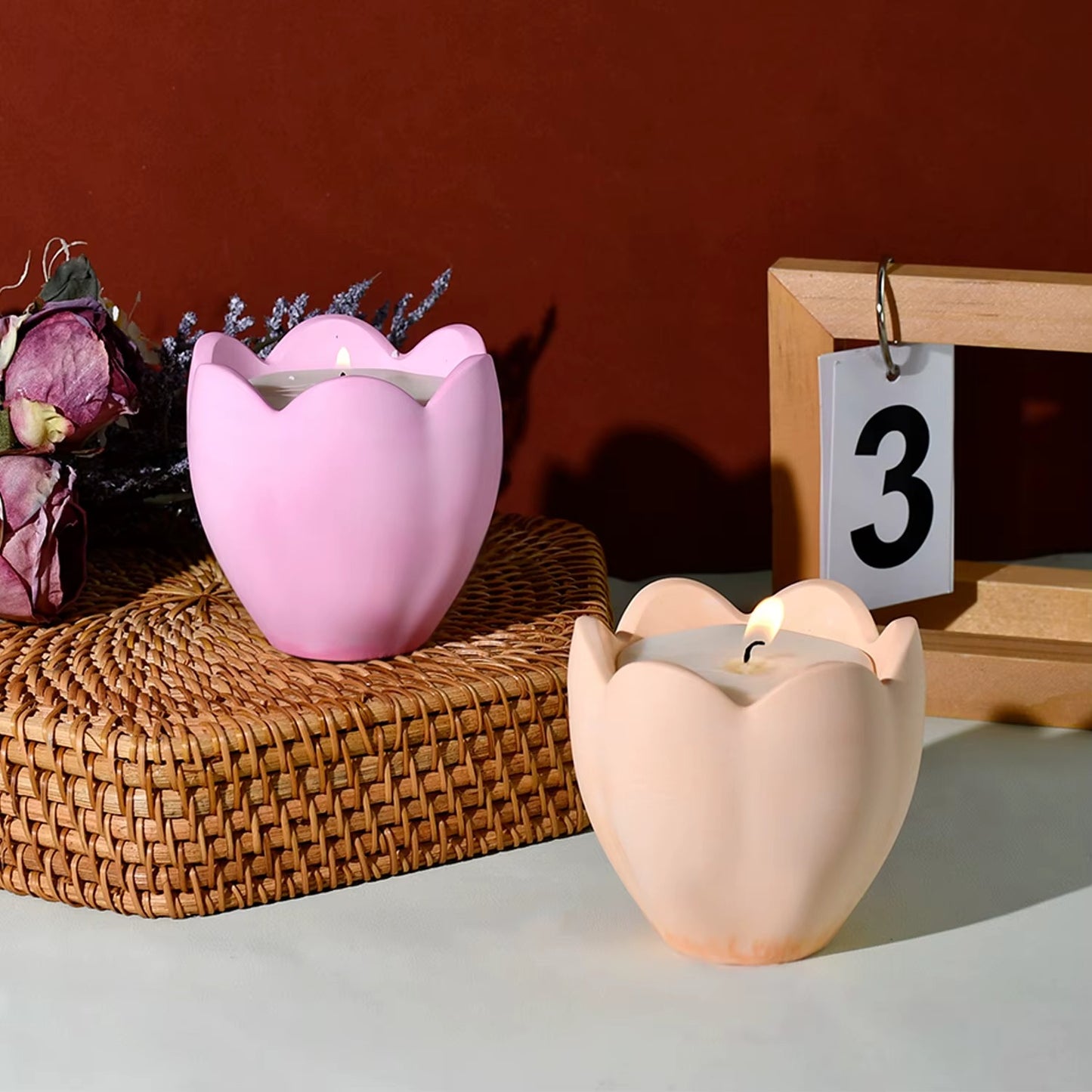 Petal Candlestick Silicone Mould – Resin Art, Concrete Jar & Tealight Holder Mould (8.5 × 8.3 cm)