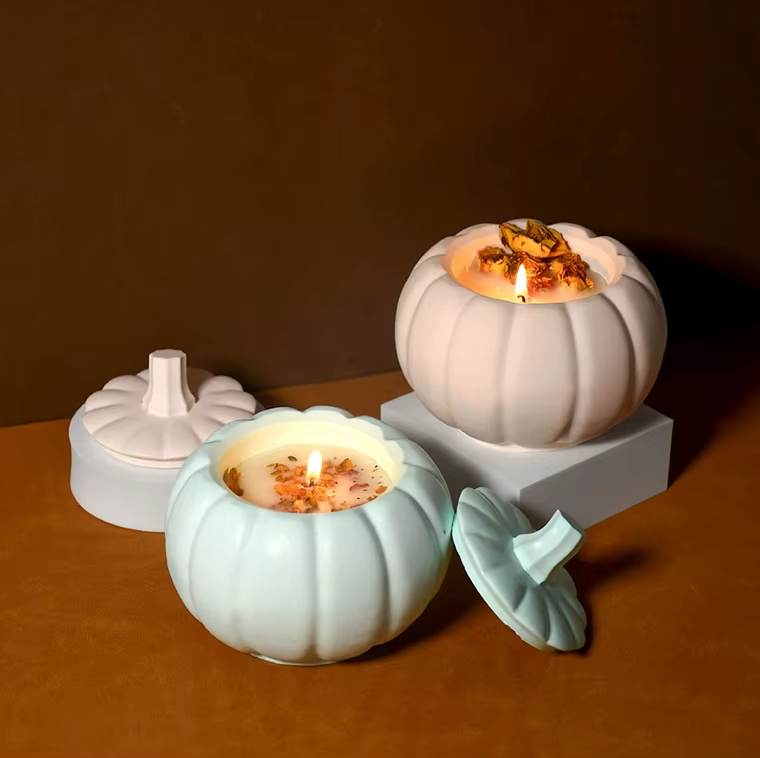 Bloom Creations large pumpkin jar silicone mold with lid for candle making, planters, and resin