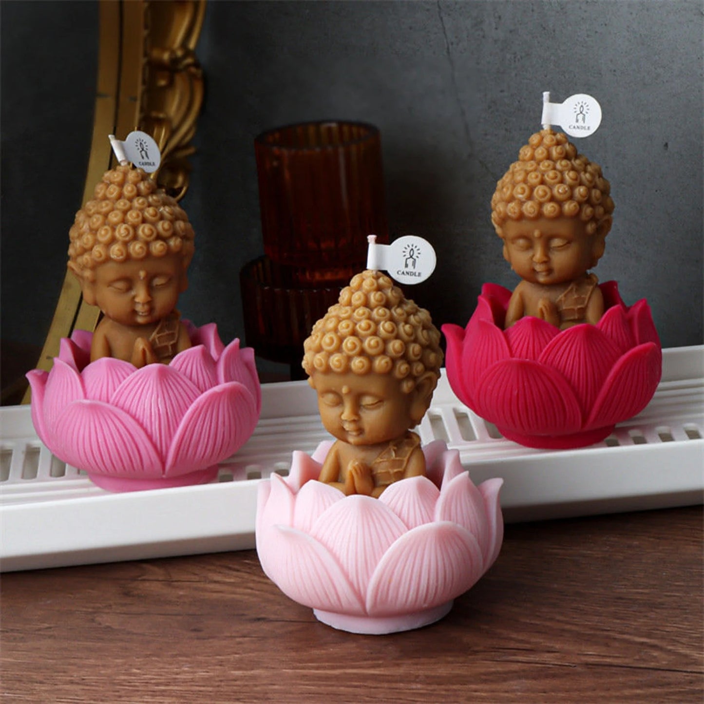 Buddha Statue Silicone Mould – Lotus Candlestick Holder, Cement & Aromatherapy Plaster Mould