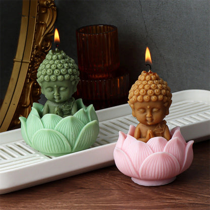 Buddha Statue Silicone Mould – Lotus Candlestick Holder, Cement & Aromatherapy Plaster Mould