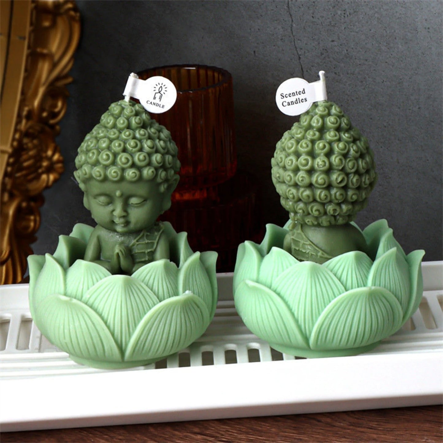 Buddha Statue Silicone Mould – Lotus Candlestick Holder, Cement & Aromatherapy Plaster Mould