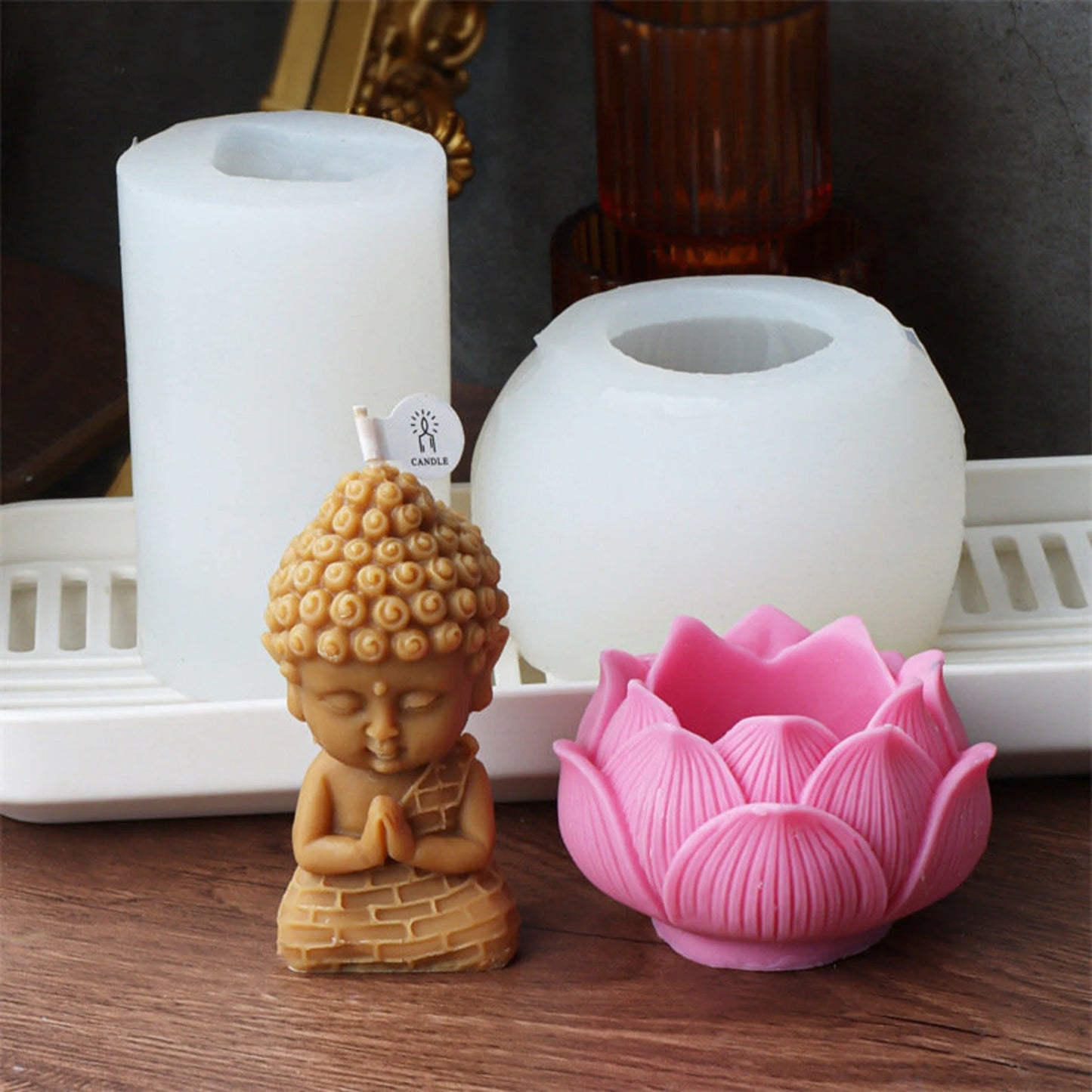 Buddha Statue Silicone Mould – Lotus Candlestick Holder, Cement & Aromatherapy Plaster Mould