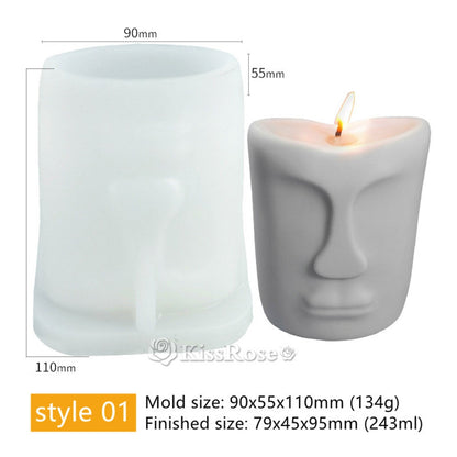 Abstract human face silicone candle mold for sculptural decorative candles