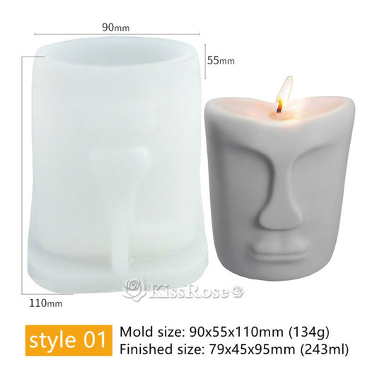 Abstract human face silicone candle mold for sculptural decorative candles