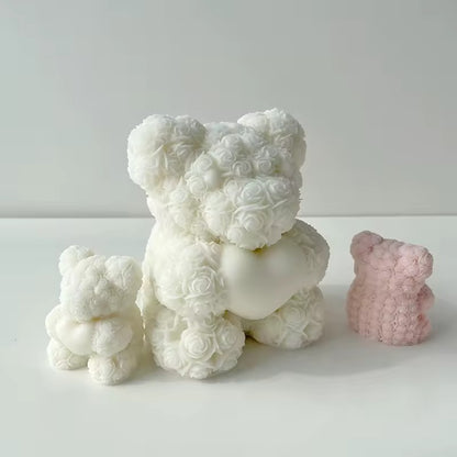 3D rose bear love heart silicone mold — wedding and Valentine resin candle mold