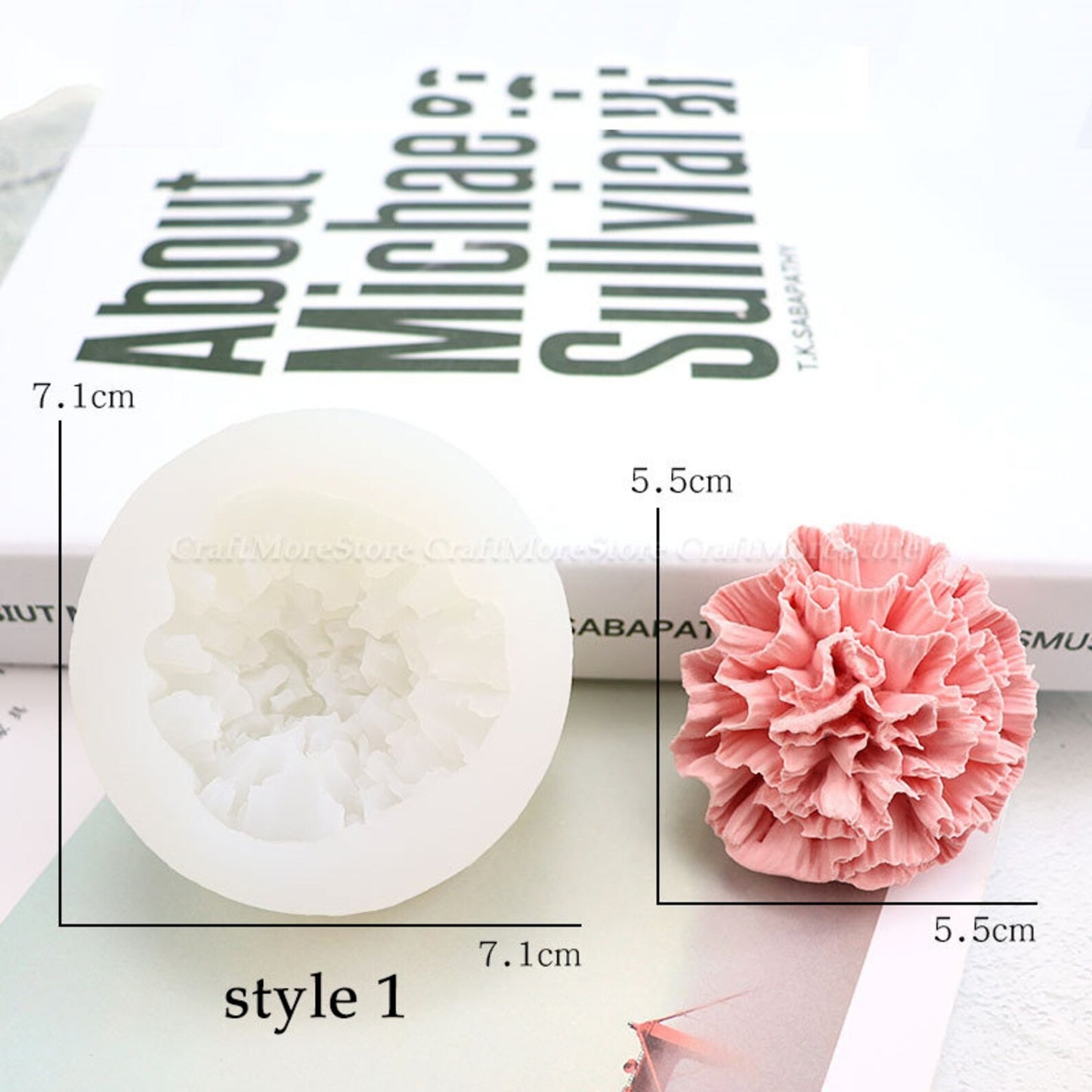 3D carnation silicone mold for flower resin, fondant, candle, and chocolate