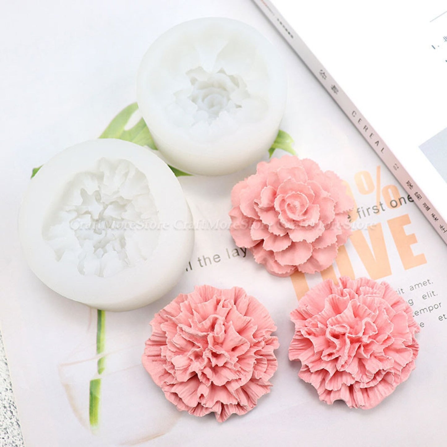 3D Carnation Silicone Mould — Flower Resin, Fondant, Chocolate & Mousse Cake Cast (2 Sizes)