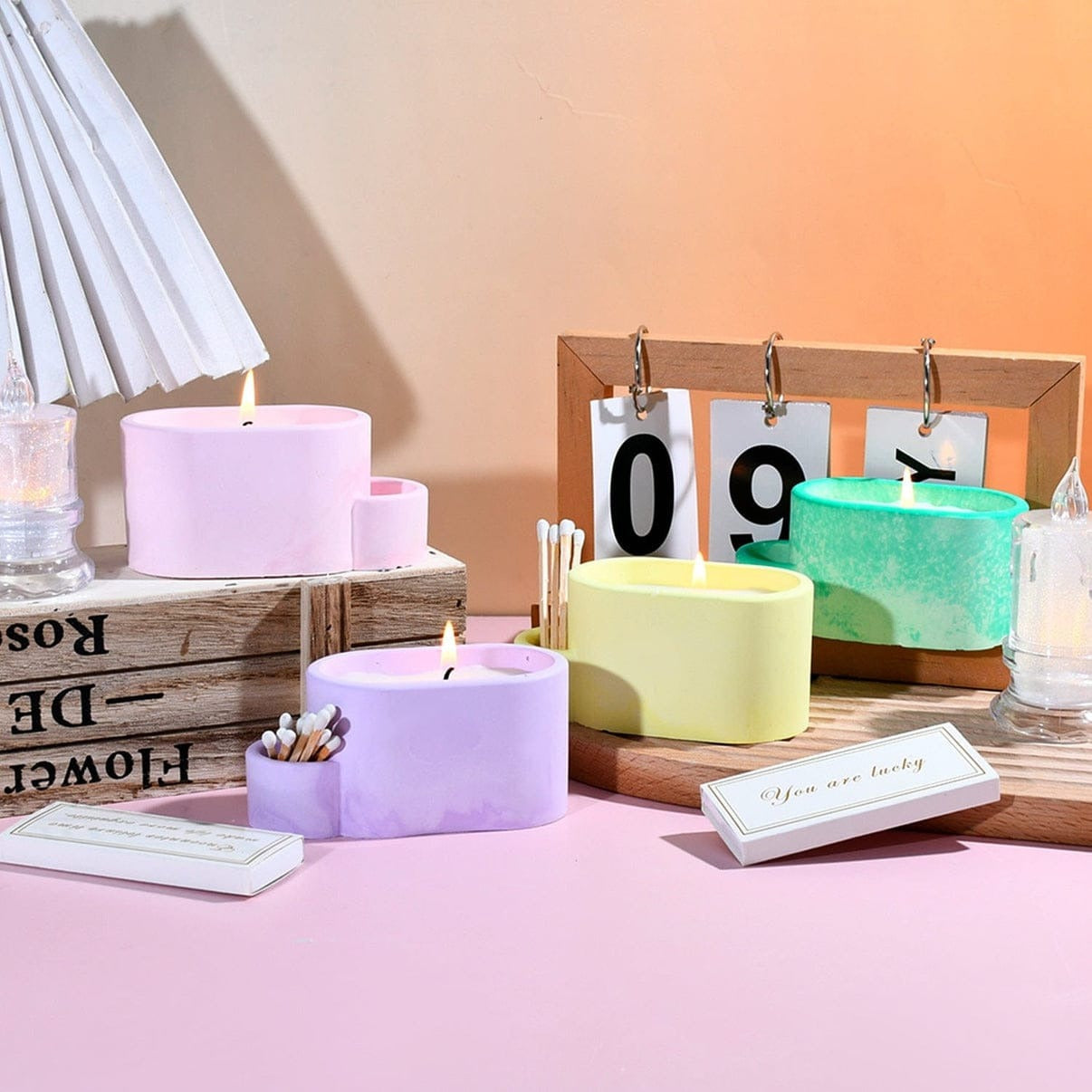 Candle Holder with Matchstick Box Silicone Mould – Concrete Jesmonite Resin Tealight Stand Mould