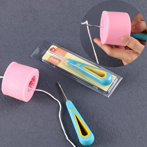 AWL Hook Needle I Steel Sticher Sewing Crochet Hook I with Ergonomic Rubber Portable Handle Safety Cap I for DIY Repair Leather Shoes Sewing Cobbler Tools – 1 Pcs