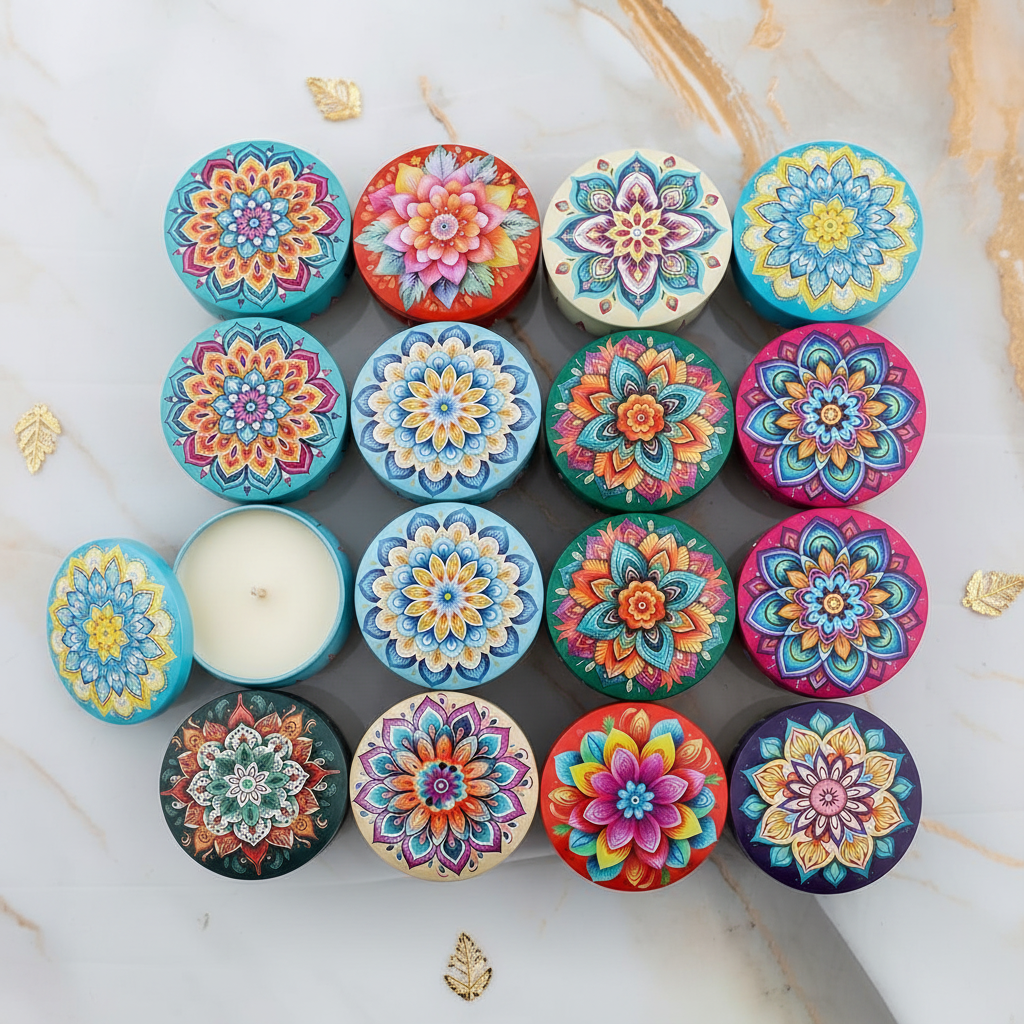 Mandala Candle Tins Flat Lay