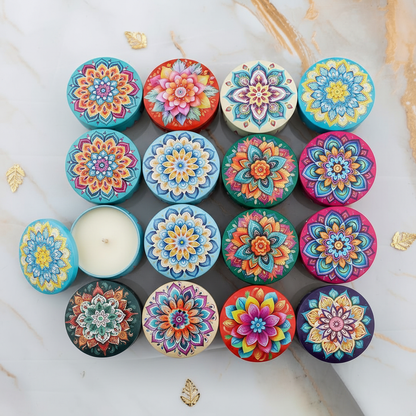 Mandala Candle Tins Flat Lay