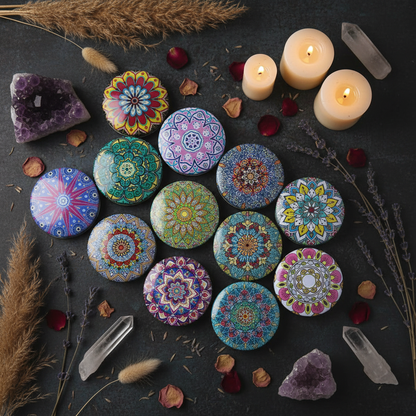 Mandala Tin Lids Flat Lay