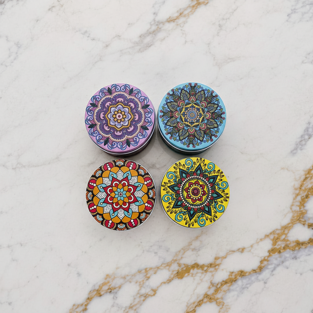 Mandala Tins – Flat Lay Close-Up