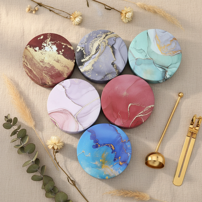 Marble Tin Lids Flat Lay