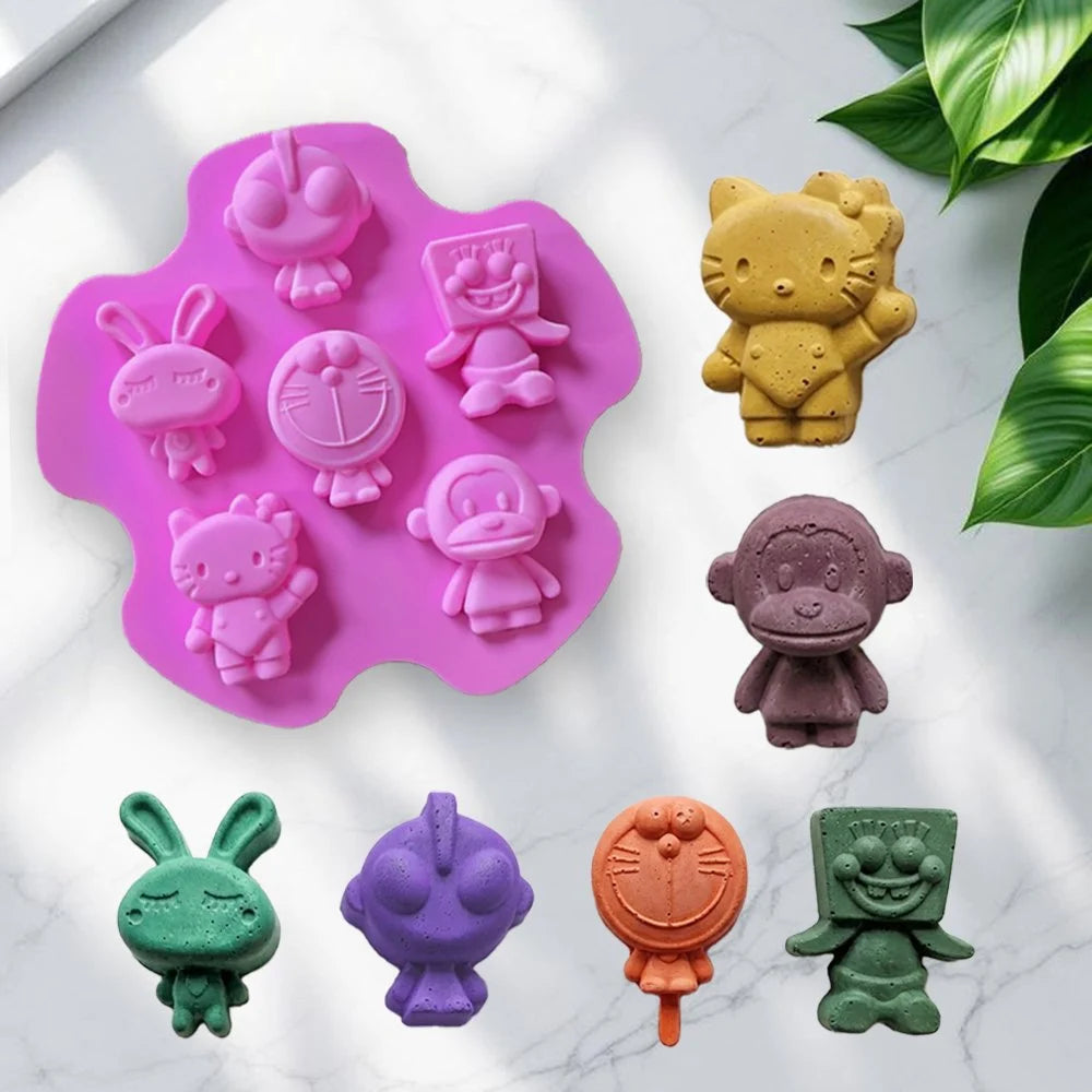 Cartoon Character Silicone Mould – 7-Cavity Candle, Soap & Chocolate Mould