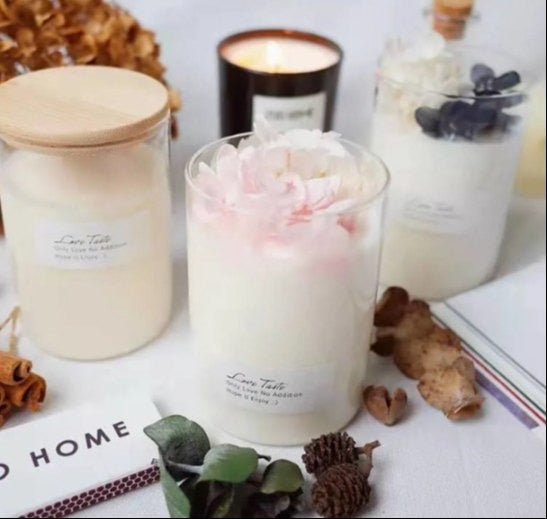 Empty Clear Borosil Glass Jar with Wooden Lid for Candles (220ML- 270ML)