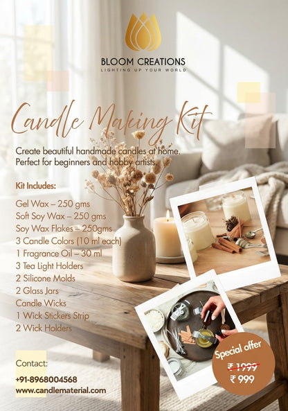 Bloom Creations Candle Making Kit for Beginners with Soy Wax, Gel Wax & Fragrance Oil. Complete DIY Craft Set for Adults with Jars, Molds, and Colors.