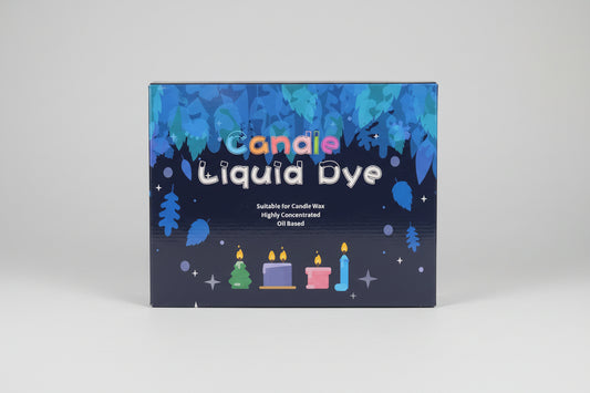 Packaging of Liquid Dye with colorful design on a black background