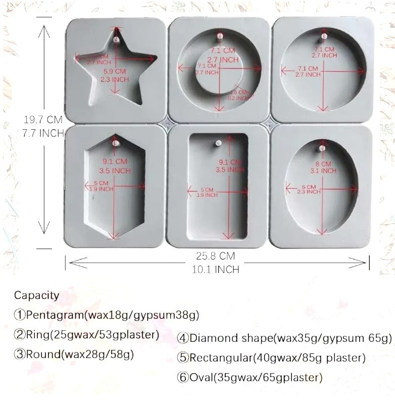 6 Cavity Mixed Shape Silicone Mould | Wax Melt, Resin & Soap Mould