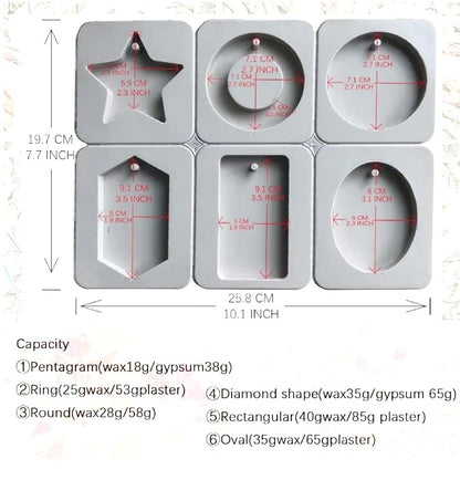 6 Cavity Mixed Shape Silicone Mould | Wax Melt, Resin & Soap Mould