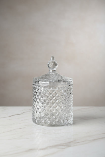 Medium diamond-cut candy glass jar for candle making and gifting