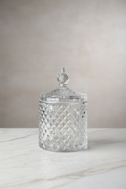 Medium diamond-cut candy glass jar for candle making and gifting
