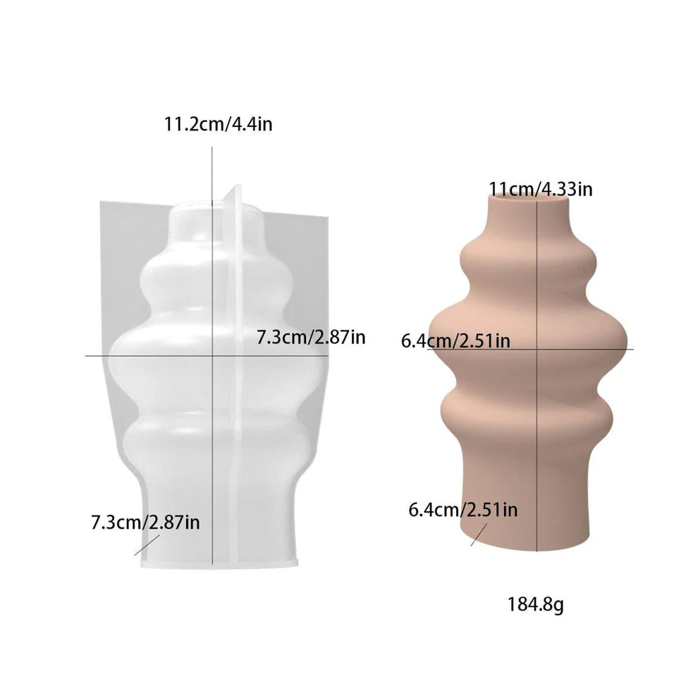Measurement chart of a white and a beige decorative vase on a white background