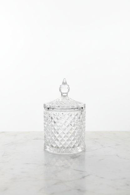 Small diamond-cut candy glass jar for candle making and gifting