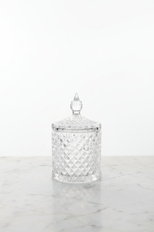Small diamond-cut candy glass jar for candle making and gifting