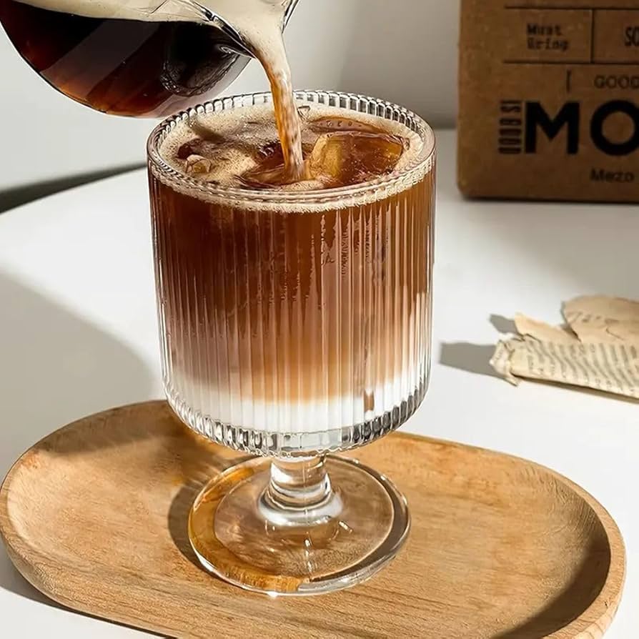 Vintage Vertical Striped Wine Glasses Set of 6 — 210ml Cocktail | Bloom Creations India