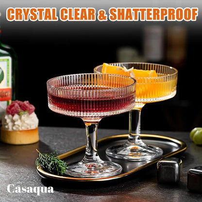 Ribbed Martini Glasses, Vintage Cocktail Coupe Glasses Set, Classic Bar Drinking Glassware for Ice- Cream, Cocktail, Wine, Champagne, Dessert, Fruit (200ML, Pack of 2)