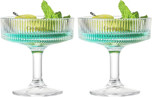 Ribbed Martini Glasses Set of 2 — Vintage Cocktail Coupe 200ml | Bloom Creations India