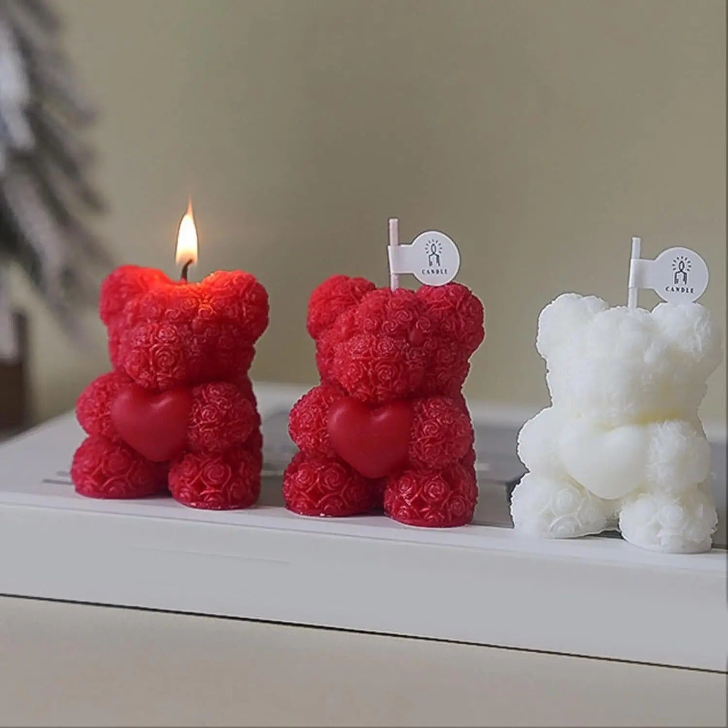 Rose teddy bear silicone candle mold 7.1cm — 3D flower heart bear wax mold
