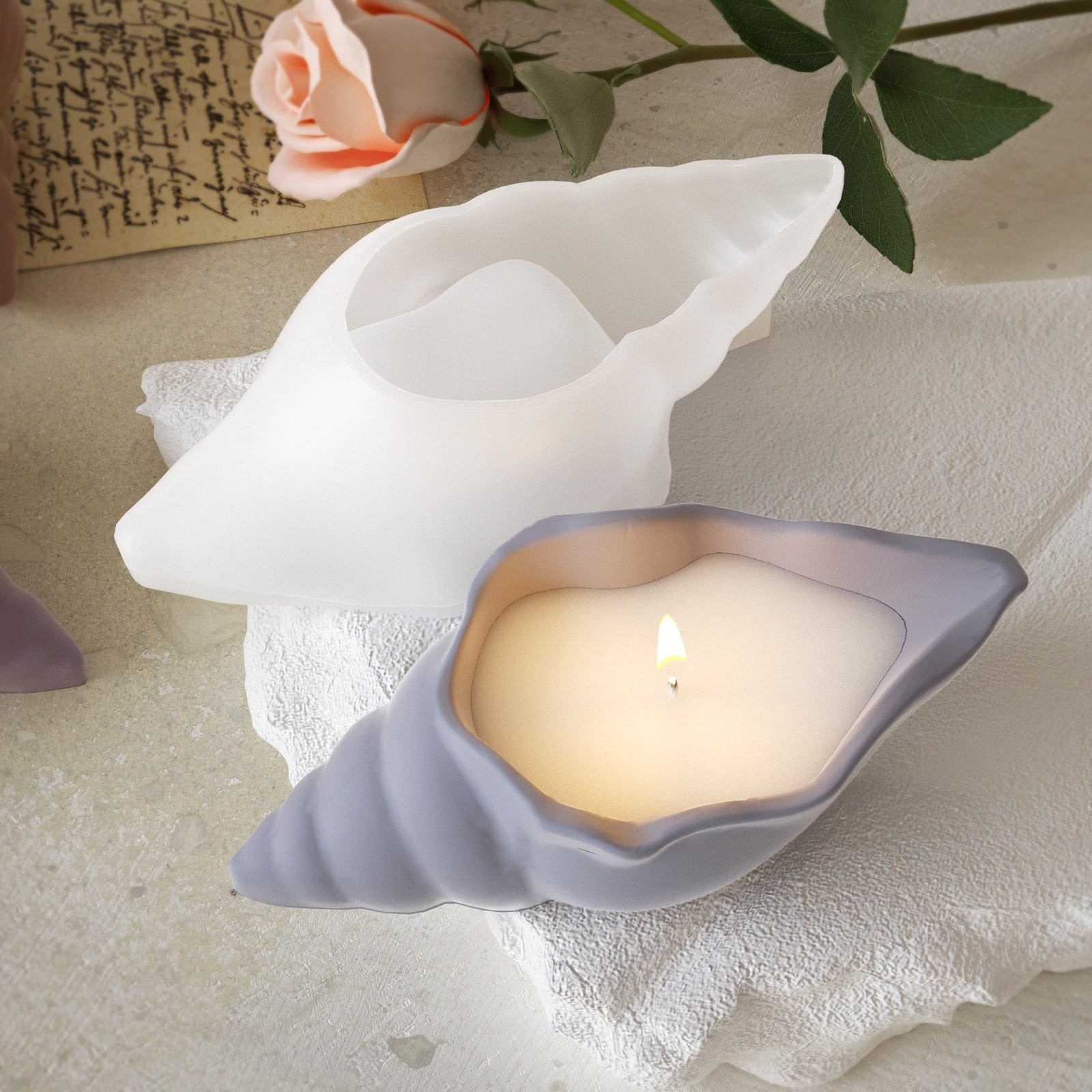 Small shell-shaped bowl silicone mould for ocean-themed candles and decor
