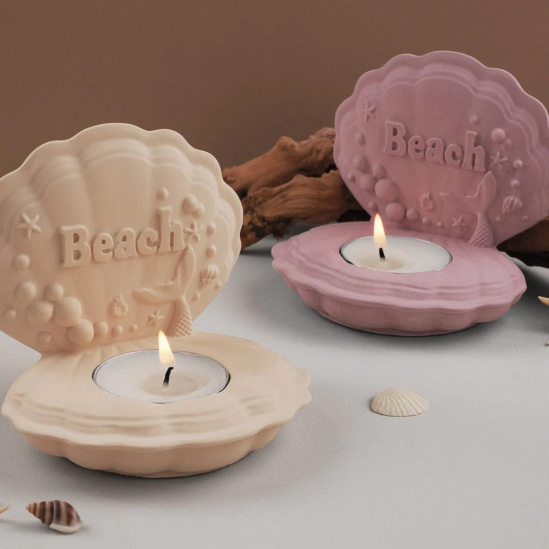 Shell-shaped tealight candle silicone mould for ocean-themed handmade candles