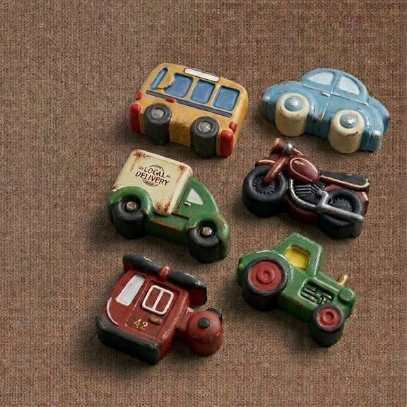 Colourful painted resin pieces cast from vintage vehicles mould in retro style